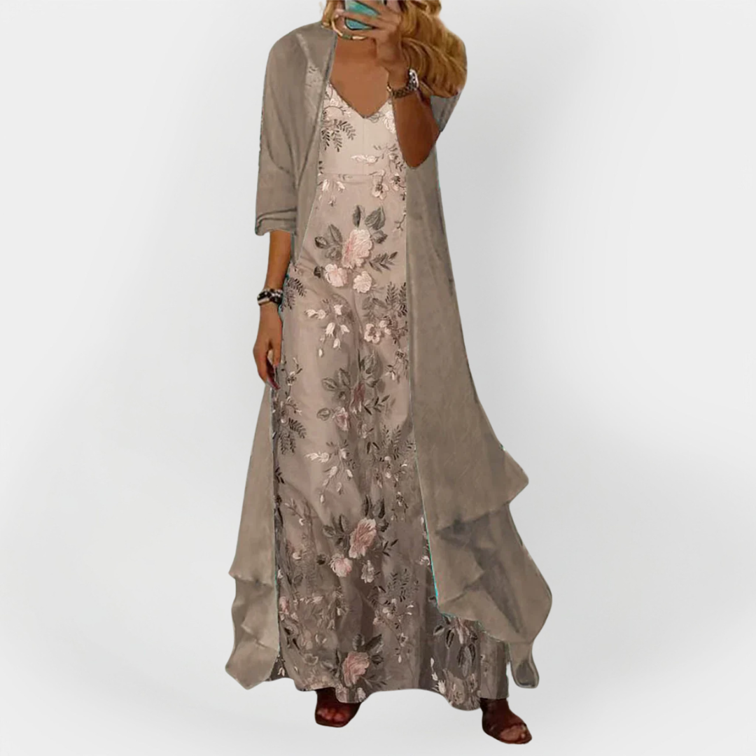 Vestido Longo com Cardigã (Conjunto de 2 Peças)