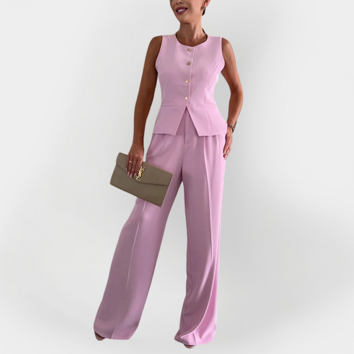 Conjunto Elegante de Calças com Top Sem Mangas