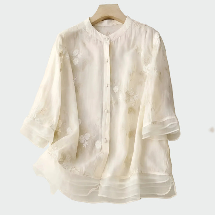 Camisola de algodão com flores bordadas