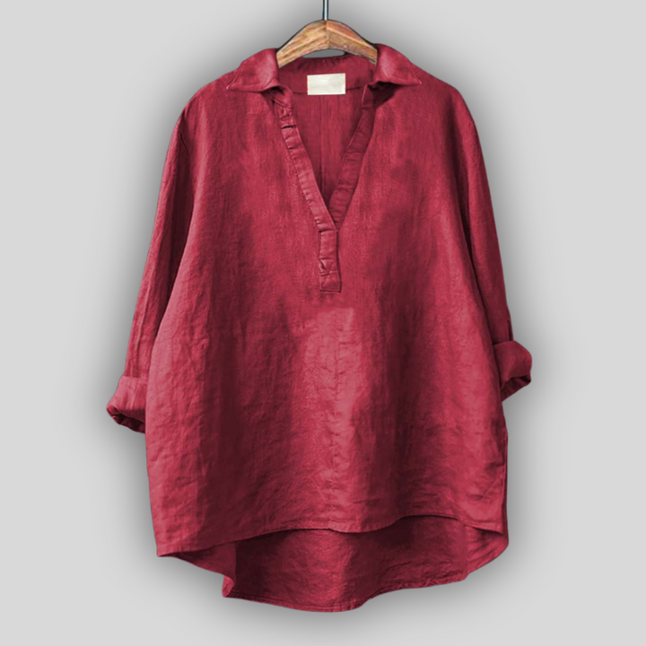 Blusa de Linho Branca com Decote em V