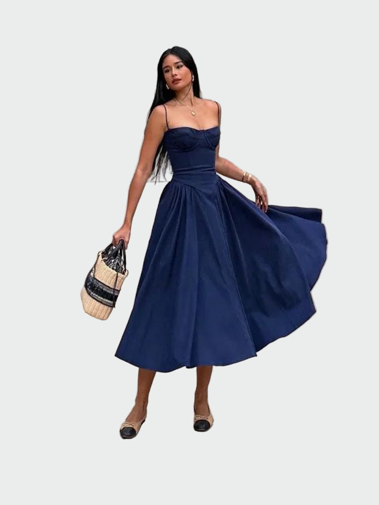 Vestido Maxi de Cetim com Alças Finas