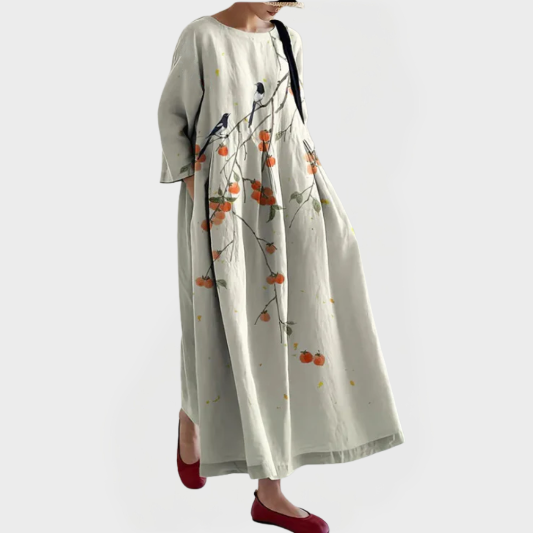 Vestido Maxi Elegante em Linho com Renda Floral Bordada