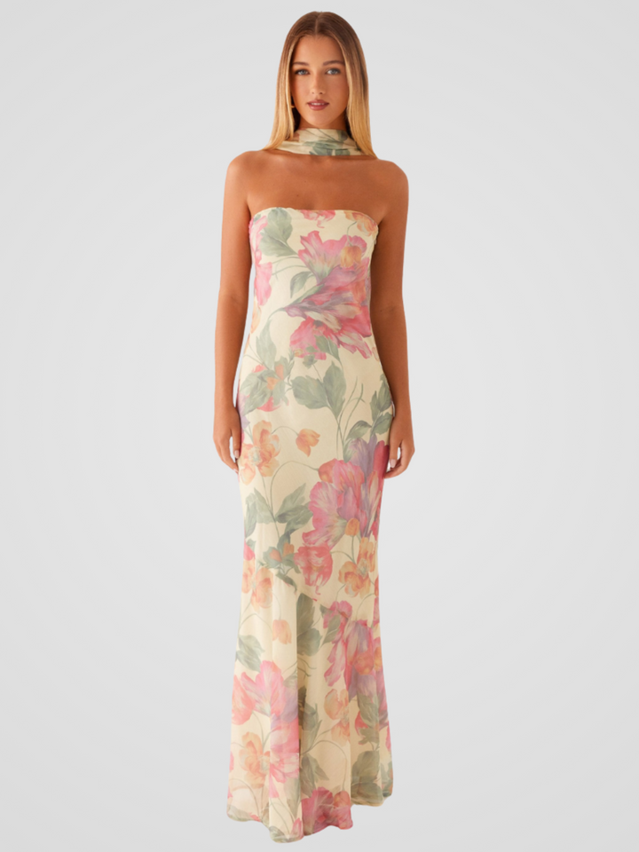 Vestido maxi com padrão floral