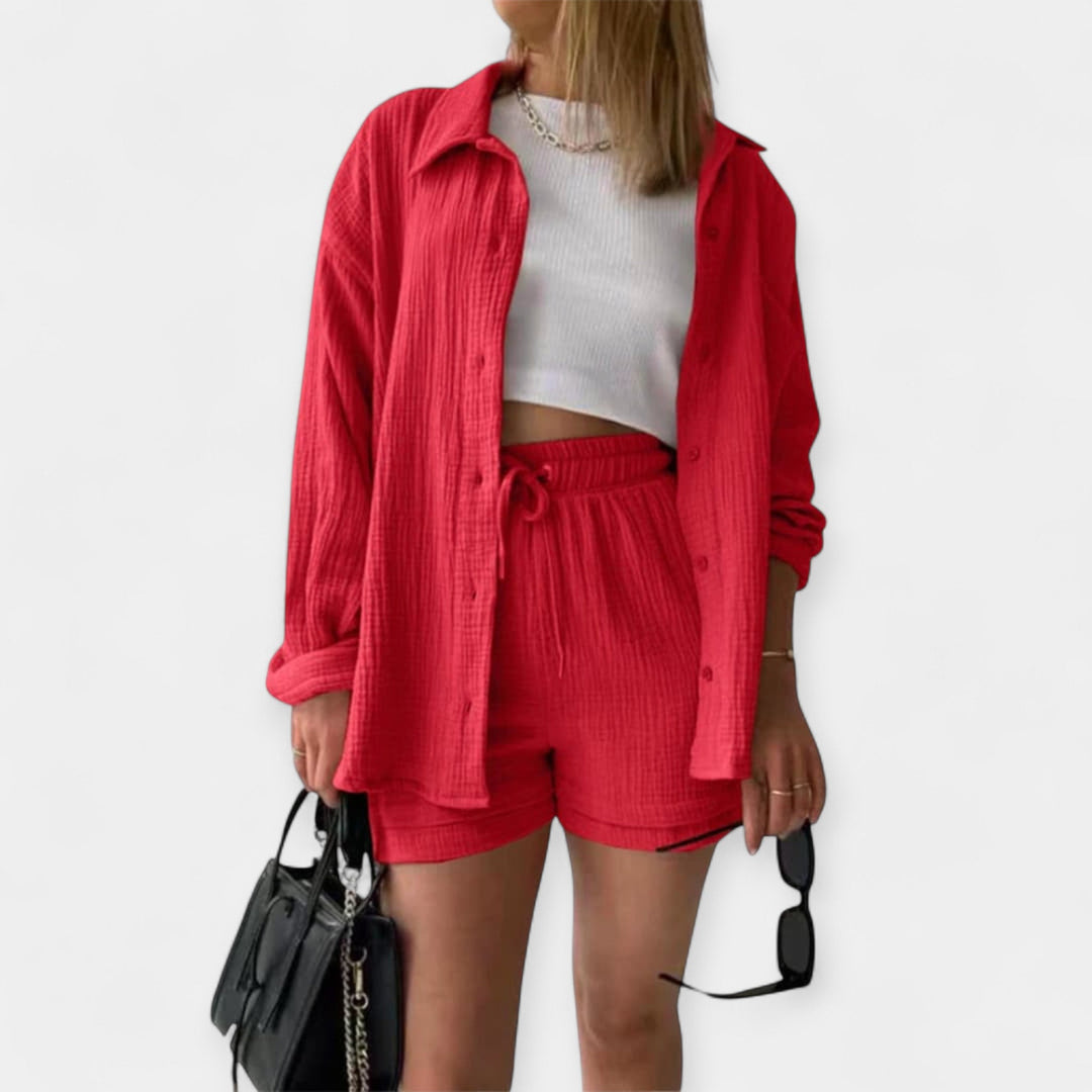 Conjunto de Top e Calções Bicolor de Verão