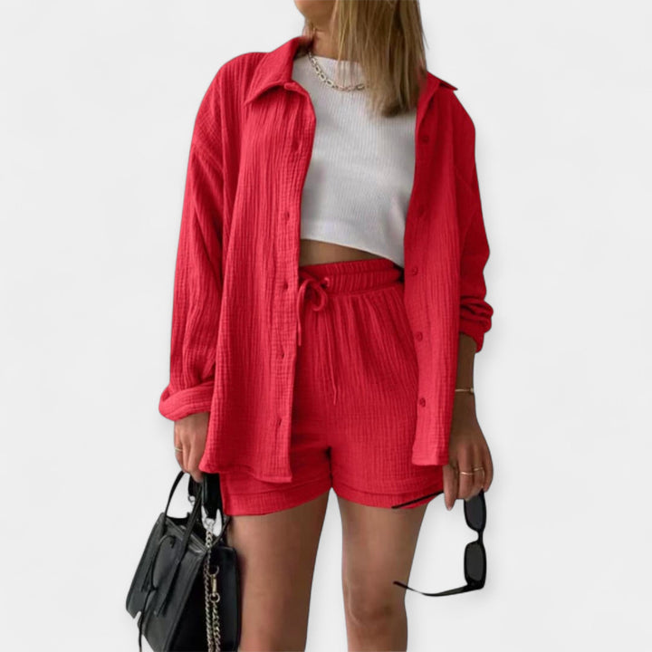 Conjunto de Top e Calções Bicolor de Verão