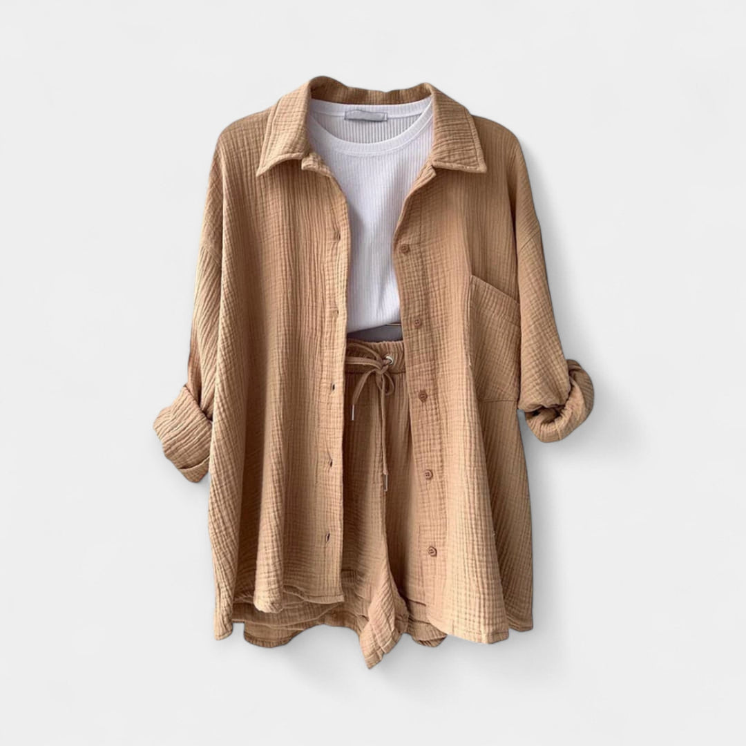Conjunto de Top e Calções Bicolor de Verão