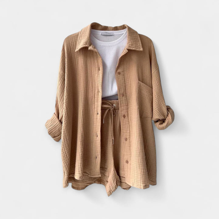 Conjunto de Top e Calções Bicolor de Verão