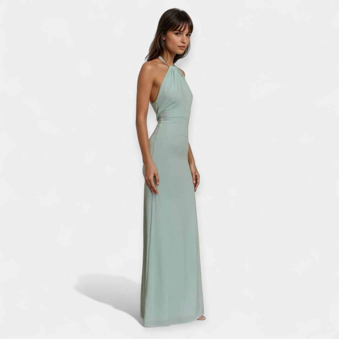 Vestido Maxi com Gola e Amarração