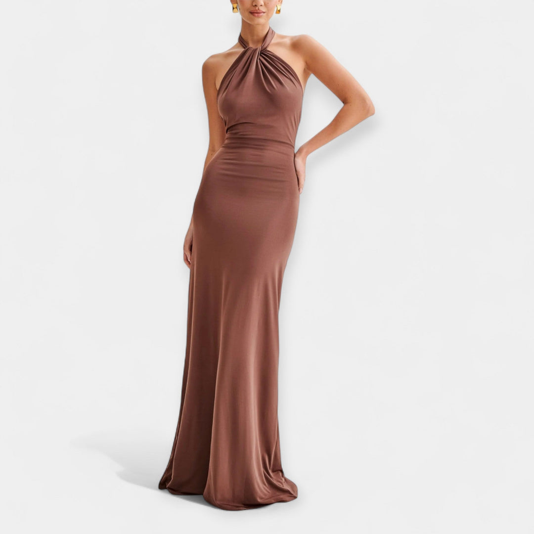 Vestido Maxi com Gola e Amarração