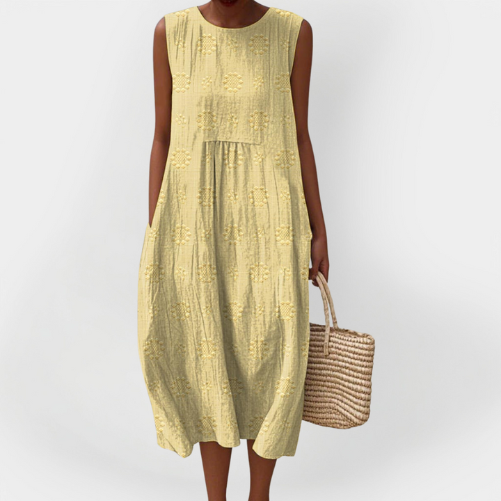 Vestido Sem Mangas Elegante em Algodão com Bolso