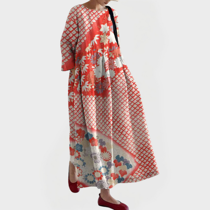 Vestido Maxi Elegante em Linho com Renda Floral Bordada