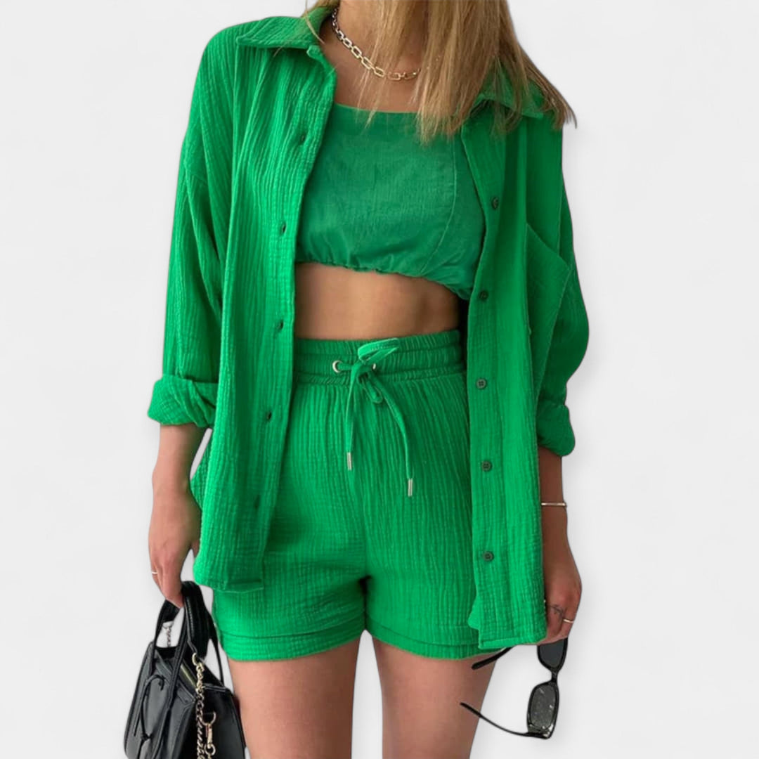 Conjunto de Top e Calções Bicolor de Verão
