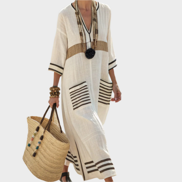 Kaftan com Riscas e Bolsos Oversized