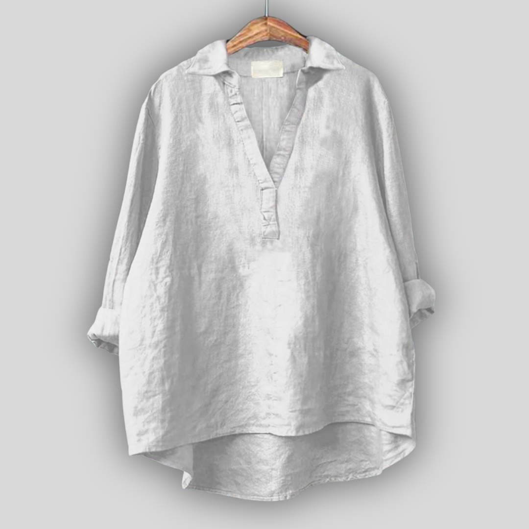 Blusa de Linho Branca com Decote em V