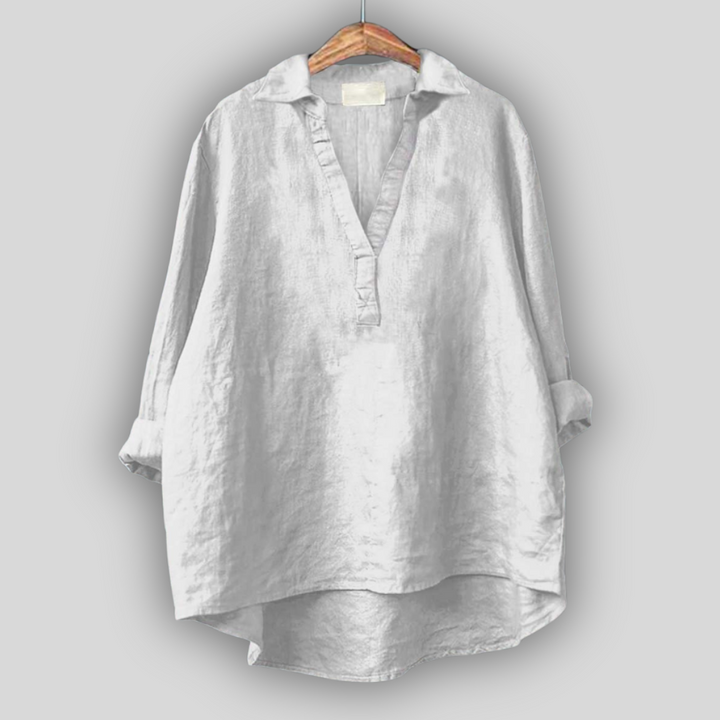 Blusa de Linho Branca com Decote em V