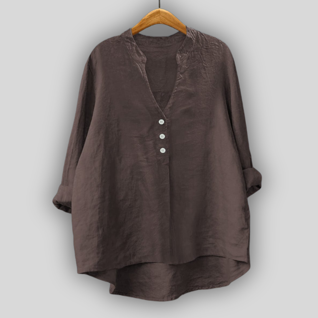 Blusa de Linho Café com Botões