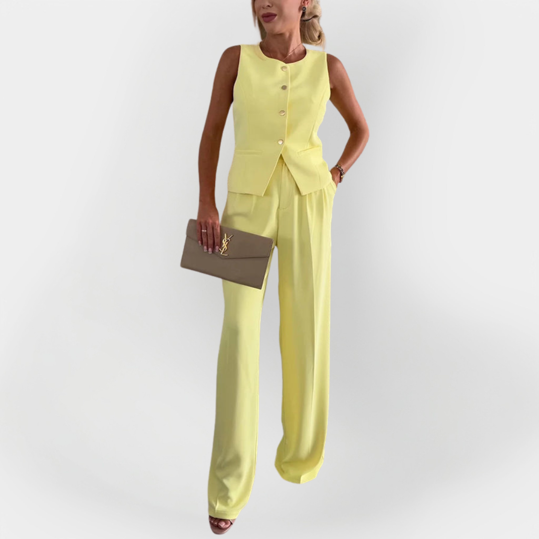 Conjunto Elegante de Calças com Top Sem Mangas