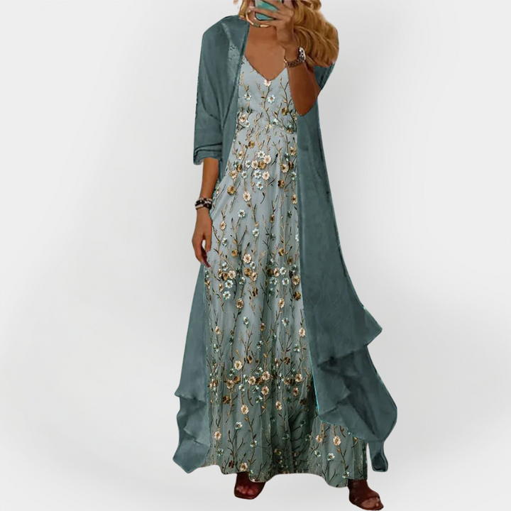 Vestido Longo com Cardigã (Conjunto de 2 Peças)