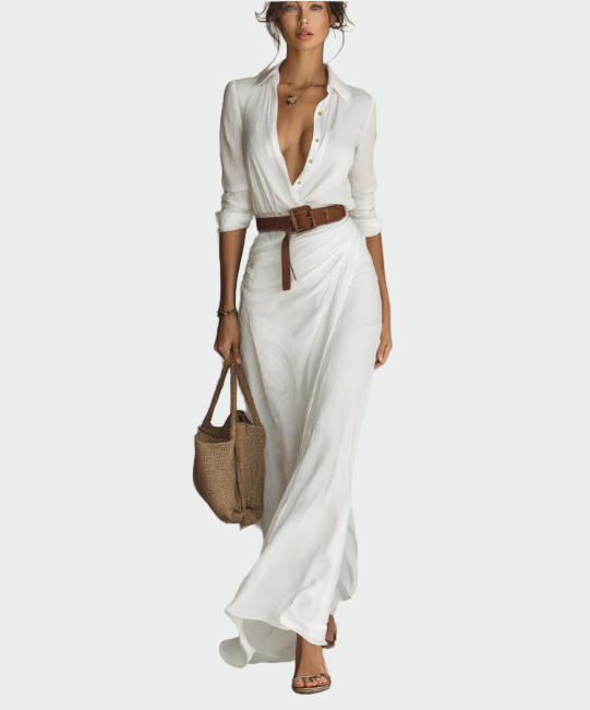 Vestido Maxi Longo com Gola Reversível