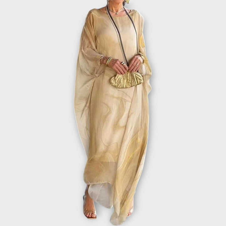 Caftã Maxi Com Textura Transparente