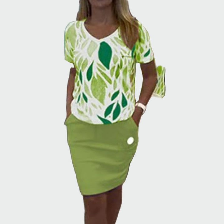 Conjunto de Top com Padrão e Saia Elegante