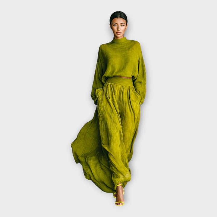Conjunto de malha com elegância arejada