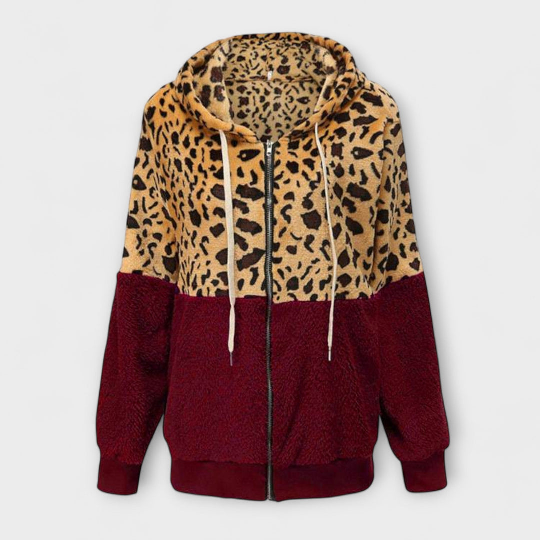 Lea - Sweatshirt de fleece com capuz em padrão de leopardo