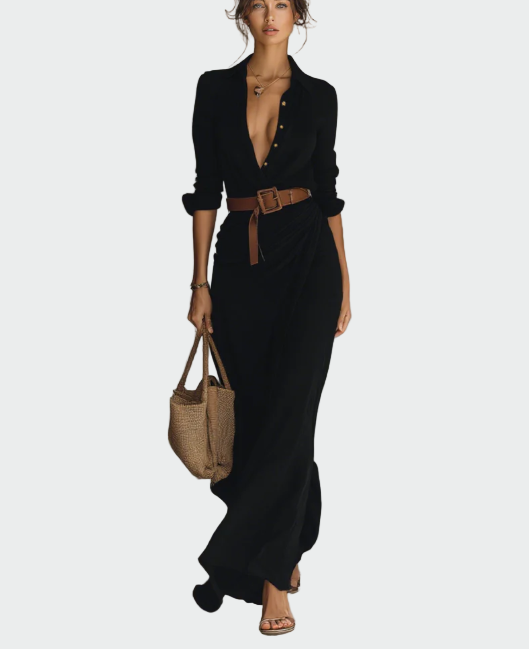 Vestido Maxi Longo com Gola Reversível