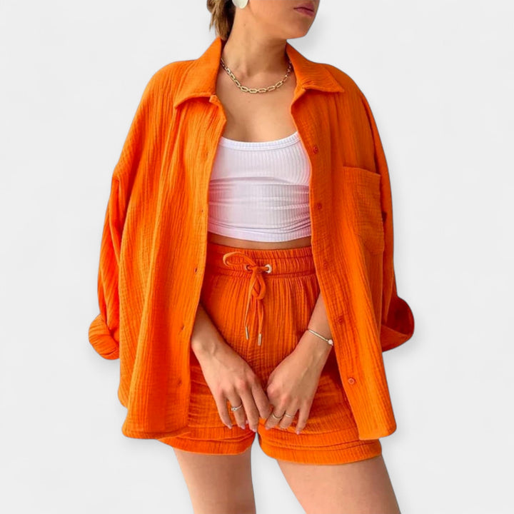Conjunto de Top e Calções Bicolor de Verão