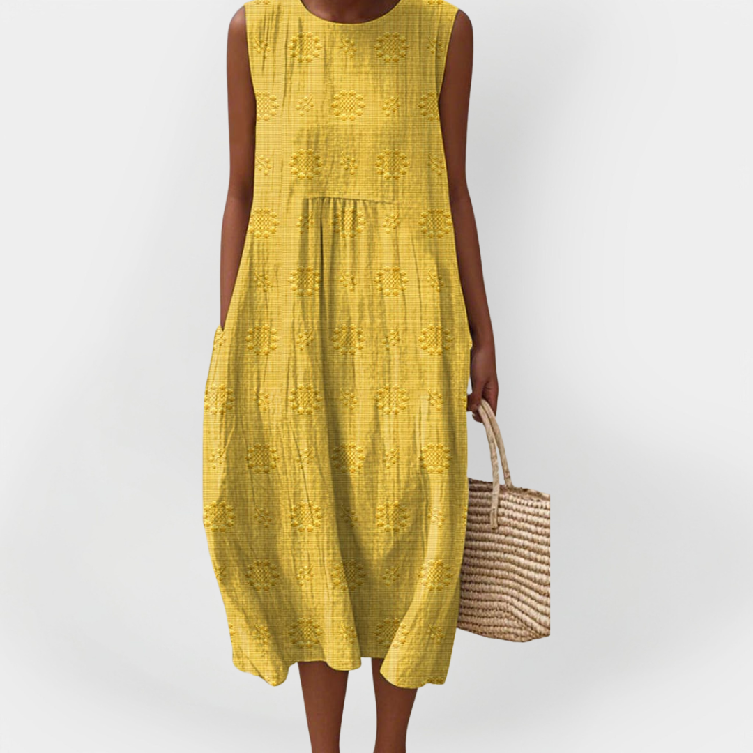 Vestido Sem Mangas Elegante em Algodão com Bolso