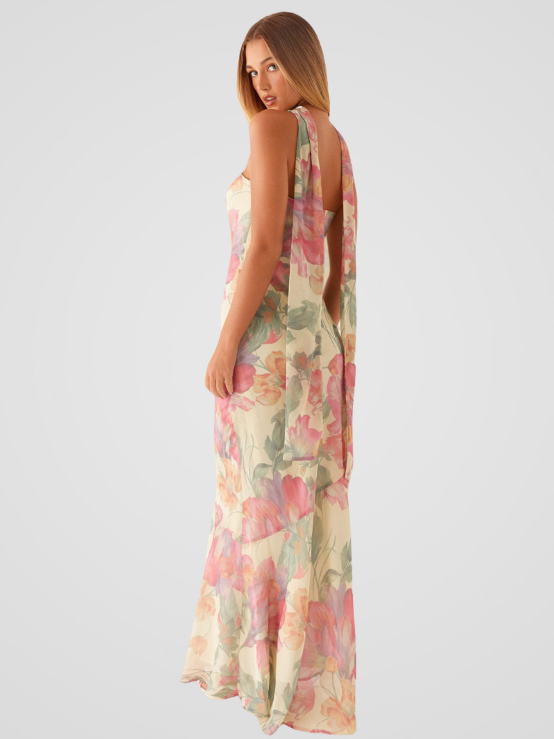 Vestido maxi com padrão floral