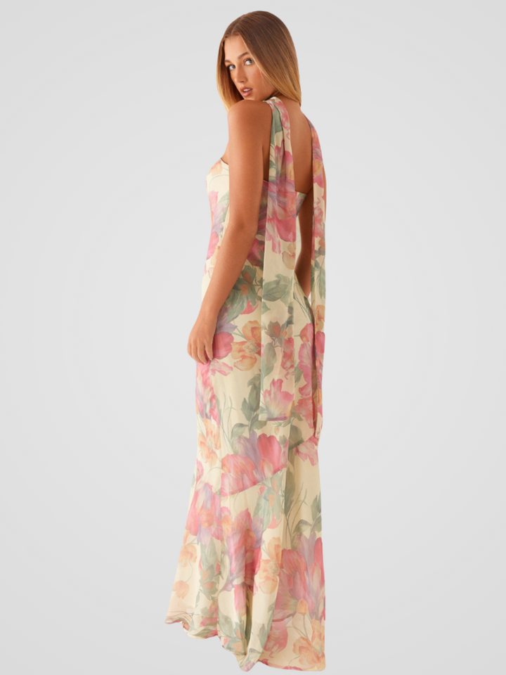 Vestido maxi com padrão floral