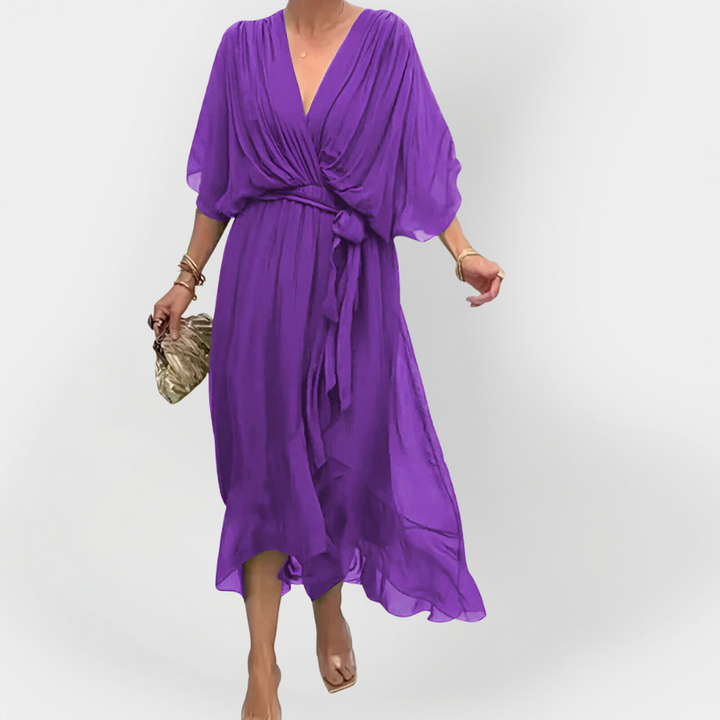Vestido de Chiffon com Decote em V