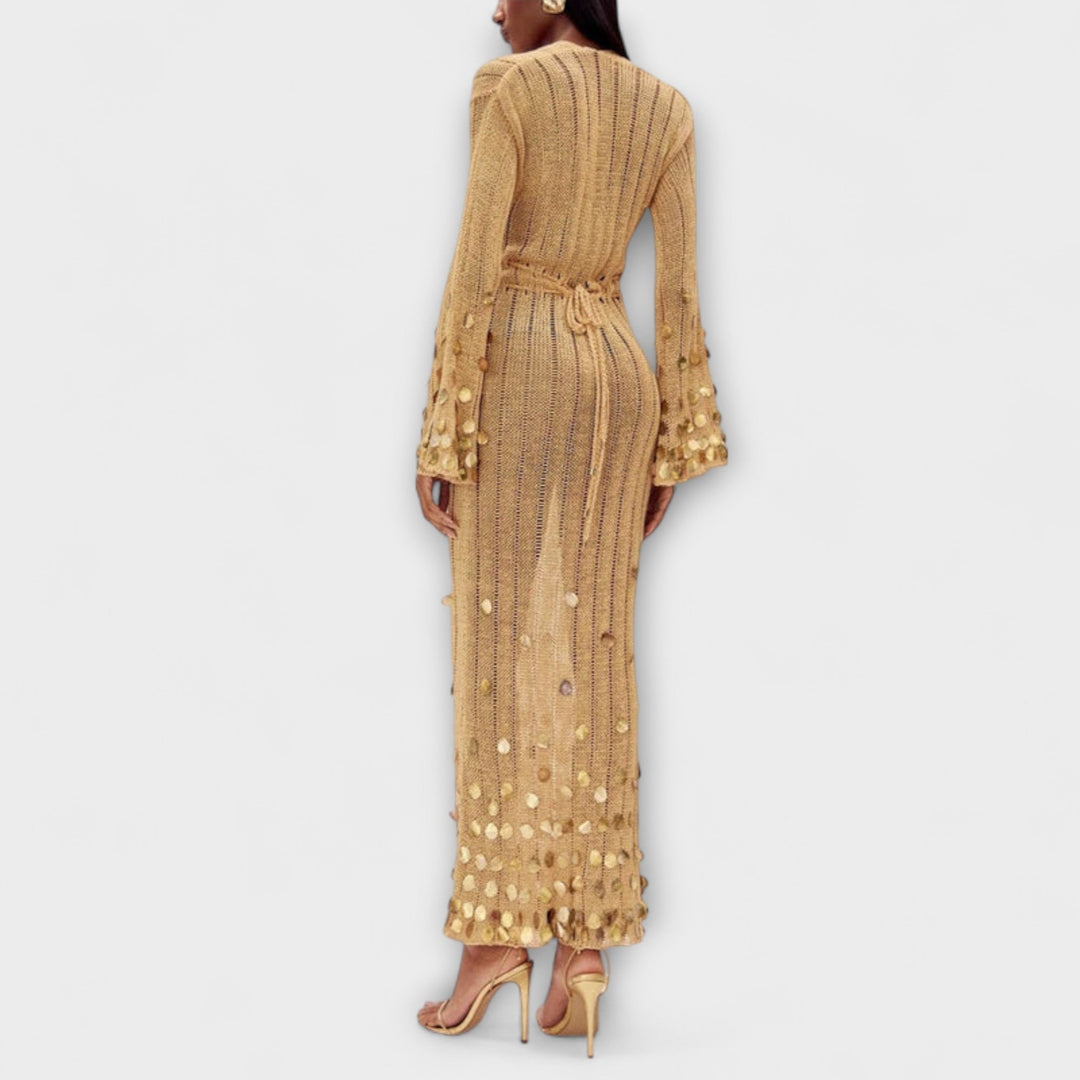 Vestido Maxi Tricot Dourado da Dolly