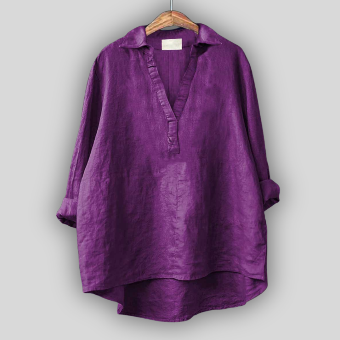 Blusa de Linho Branca com Decote em V