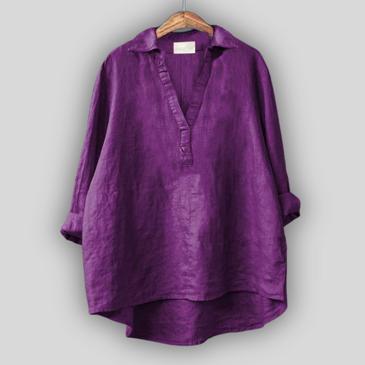 Blusa de Linho Branca com Decote em V