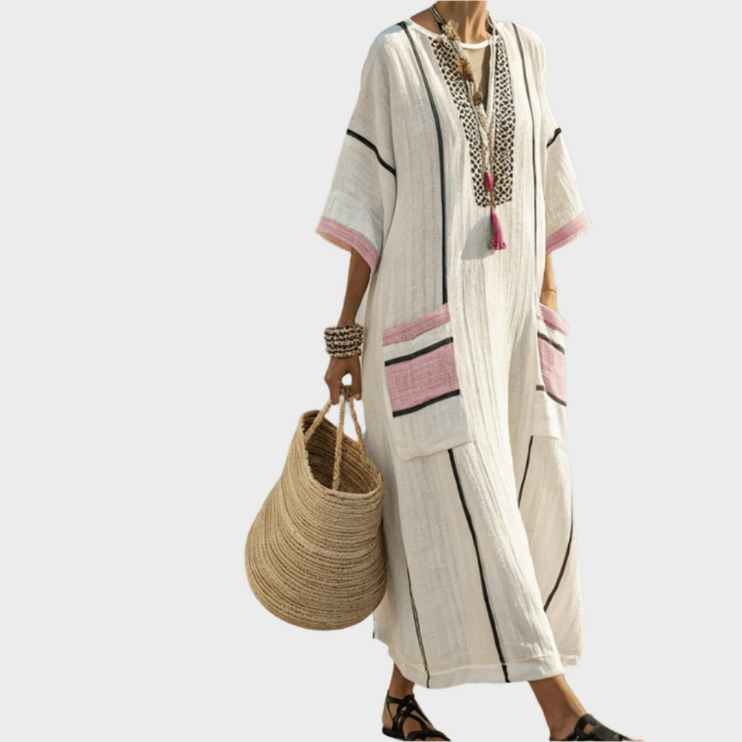 Kaftan com Riscas e Bolsos Oversized