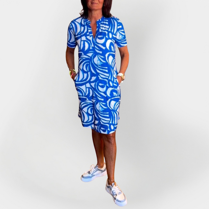 Vestido Midi com Padrão e Manga Curta