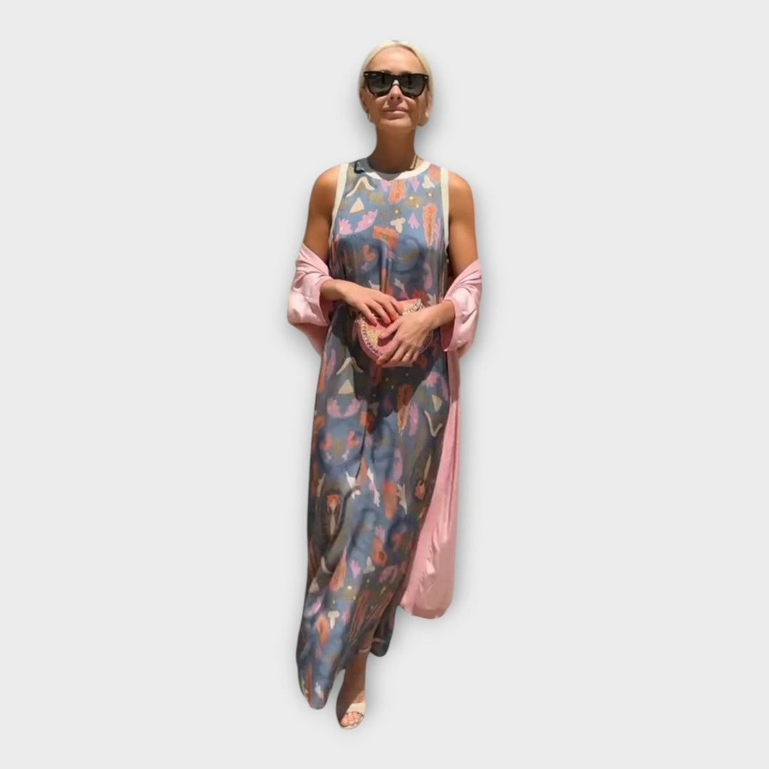 Vestido Maxi com Padrão Artístico