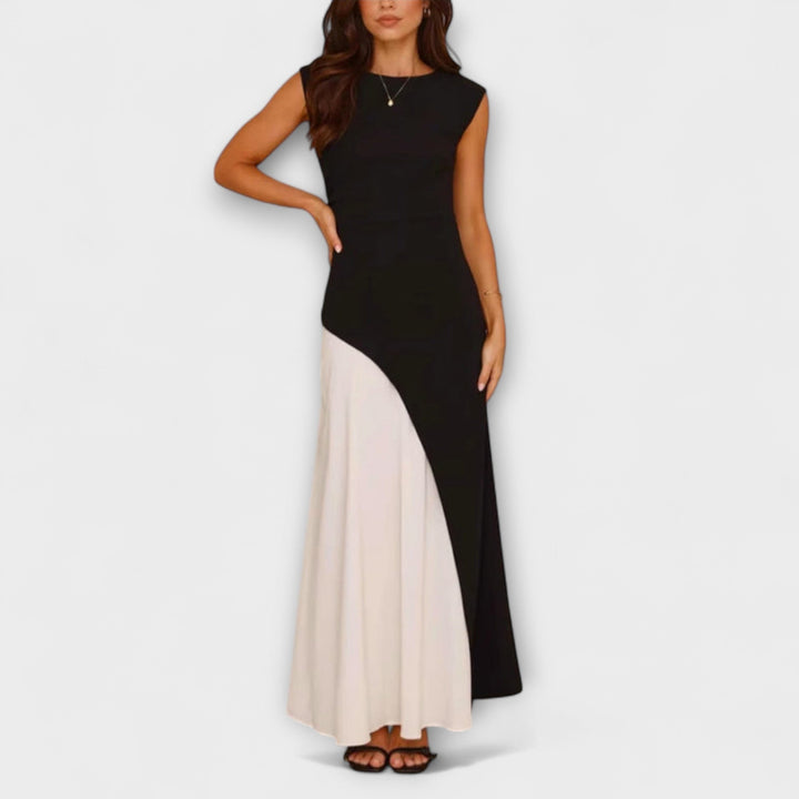 Vestido Monocromático de Cintura Alta
