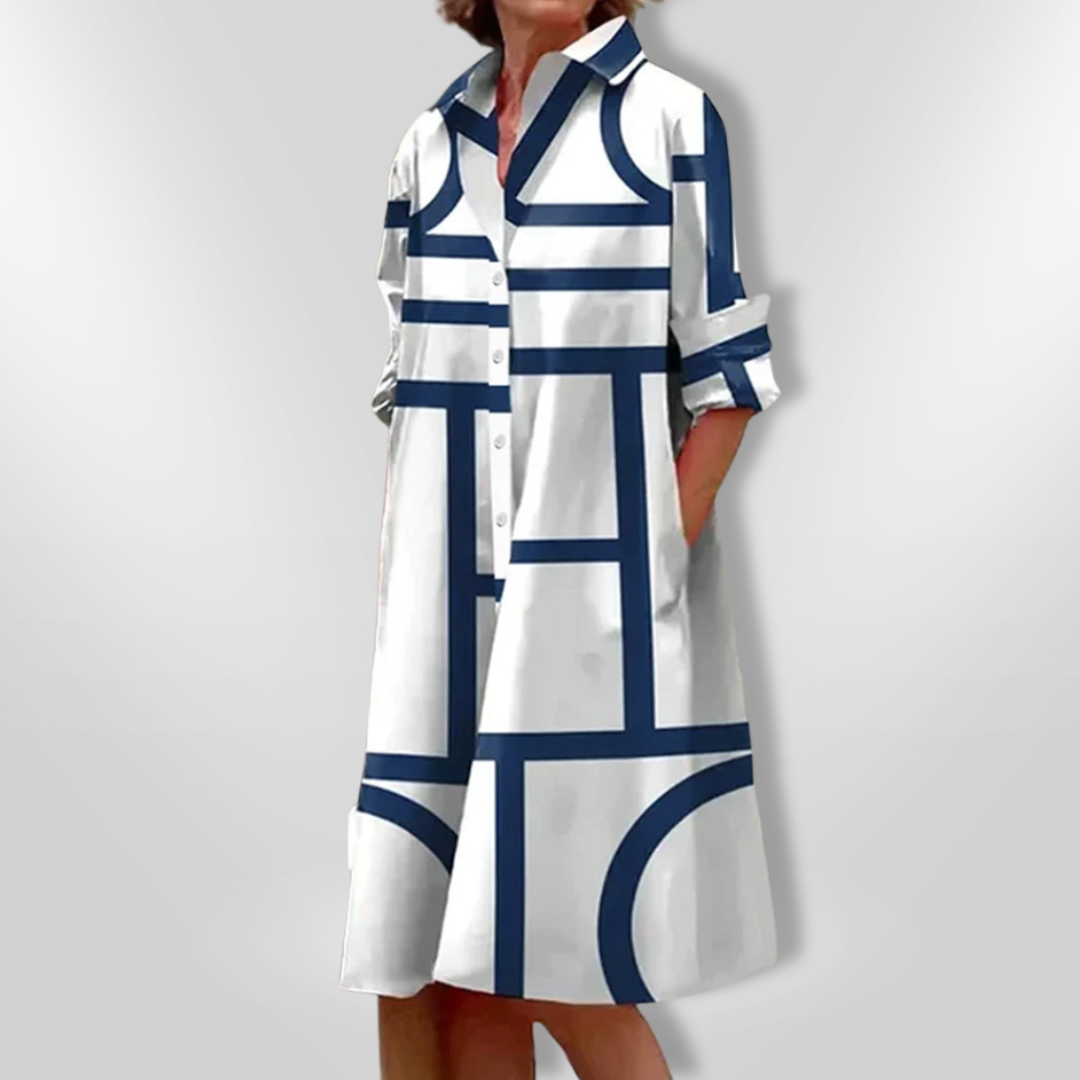 Vestido Midi com Padrão Geométrico