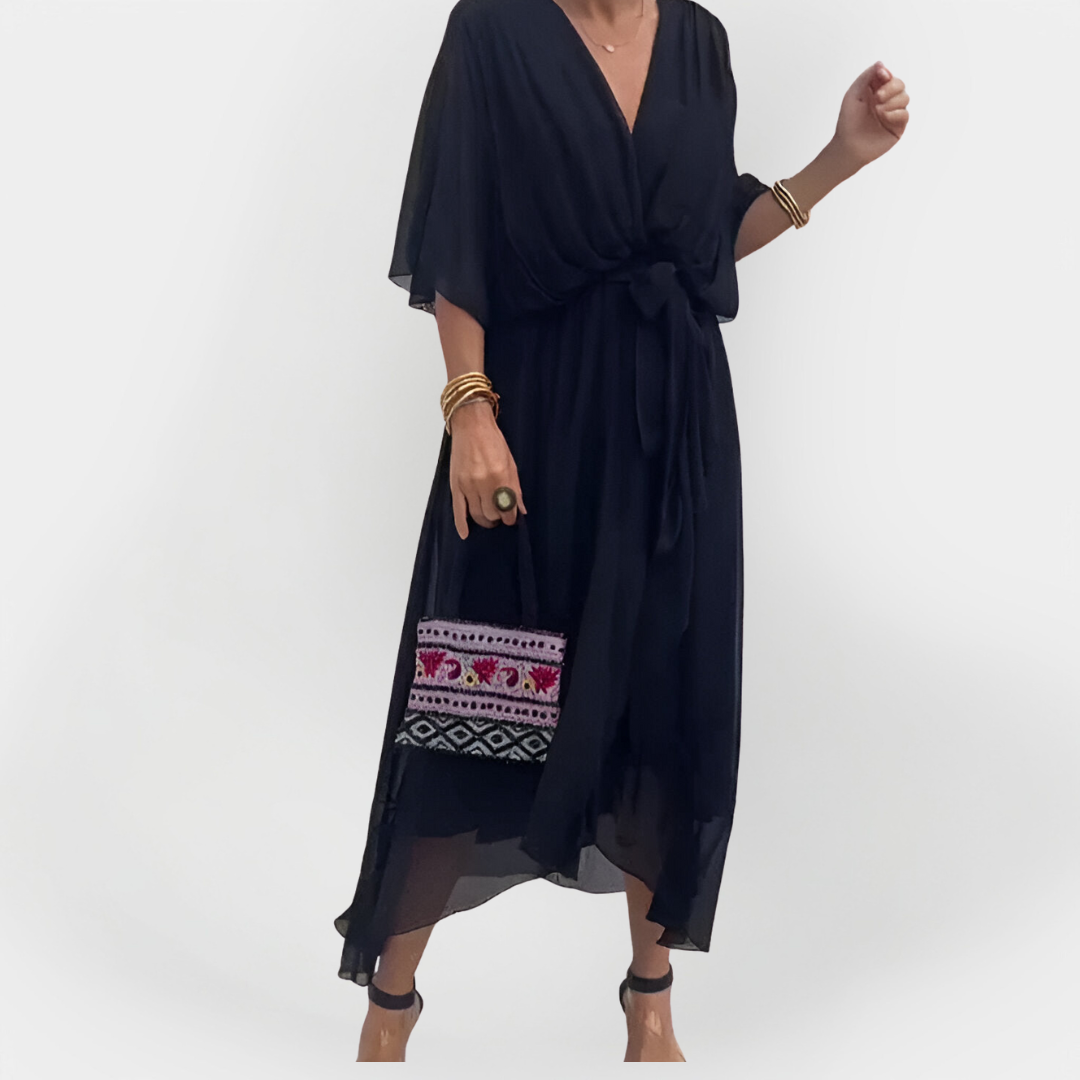 Vestido de Chiffon com Decote em V
