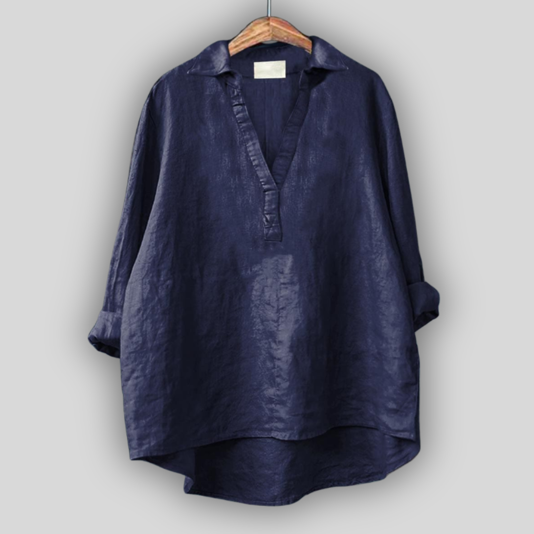 Blusa de Linho Branca com Decote em V