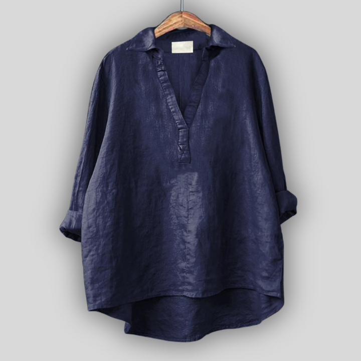 Blusa de Linho Branca com Decote em V