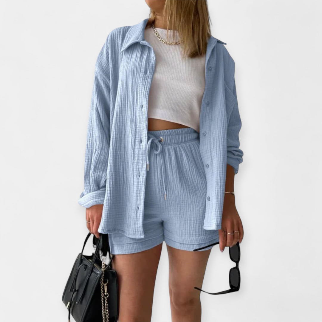 Conjunto de Top e Calções Bicolor de Verão