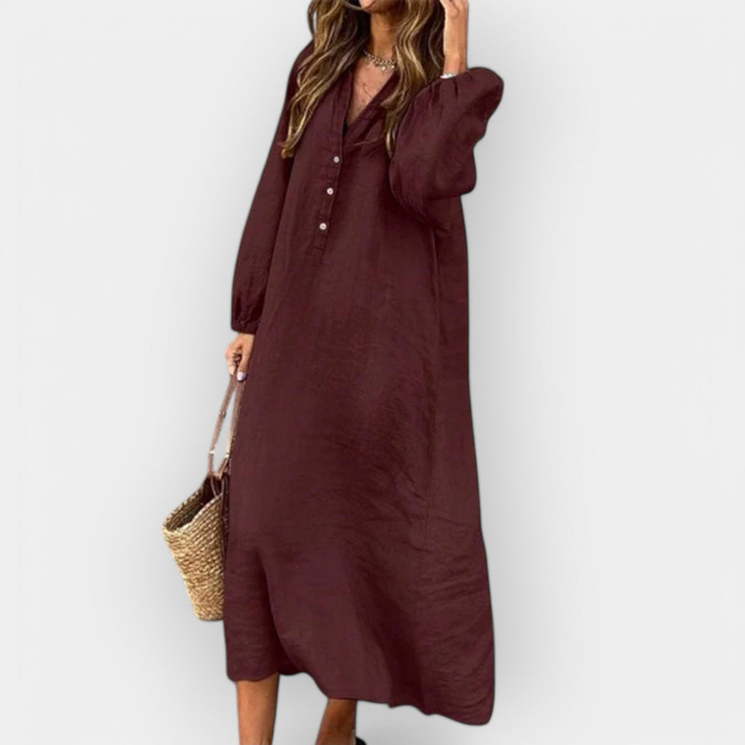 Vestido de Linho Elegante com Corte Estilizado