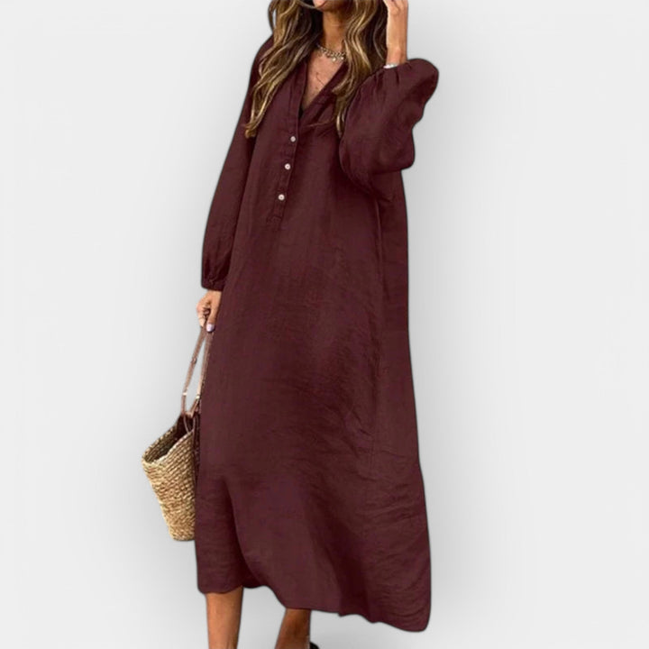 Vestido de Linho Elegante com Corte Estilizado