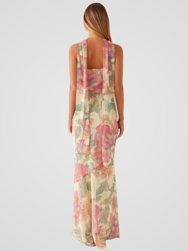 Vestido maxi com padrão floral