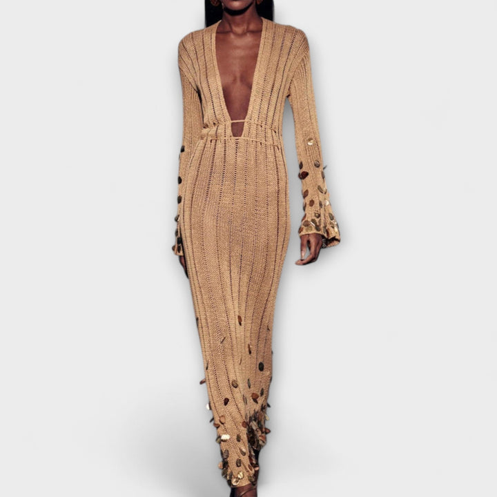 Vestido Maxi Tricot Dourado da Dolly