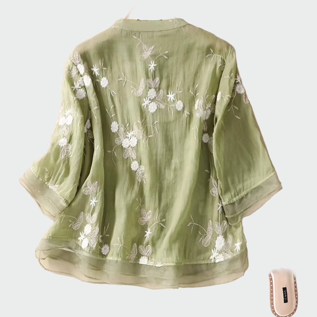 Camisola de algodão com flores bordadas